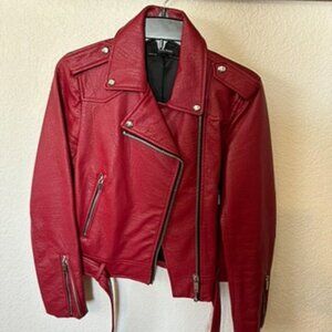 Zara Faux Leather Deep Red Moto Jacket